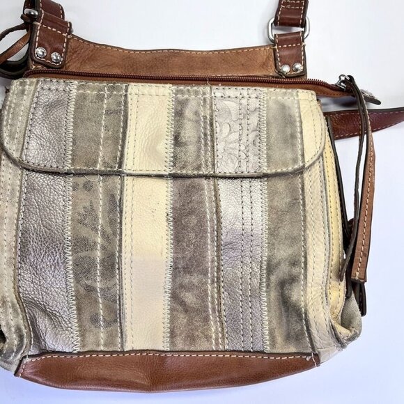Fossil Leather Crossbody Bag MultiTexture Brown, Gray, Silver Vintage Classic - Picture 10 of 16
